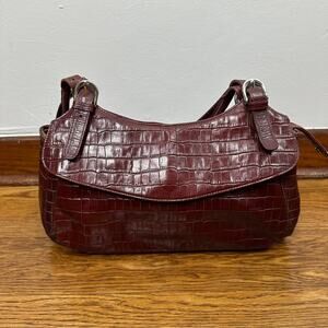 Maxx New York Burgundy Crocodile Embossed Leather Shoulder Bag
